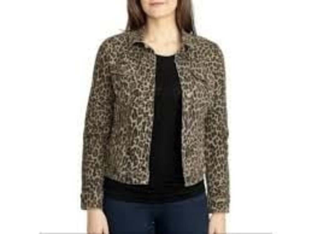Nine West Sarah Leopard Print Denim Jacket, Size Medium